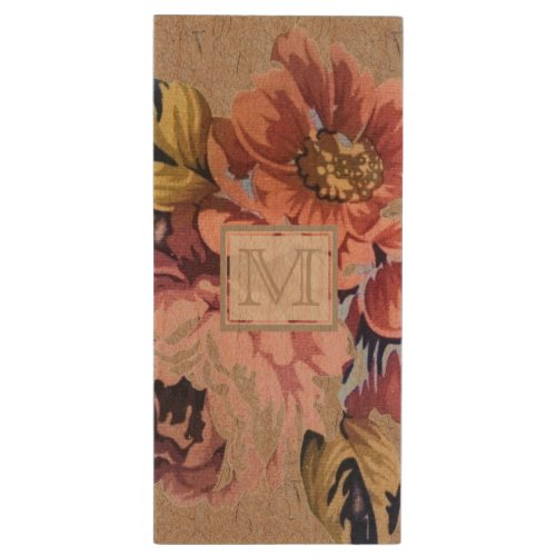 Vintage Rustic Floral Wood Flash Drive