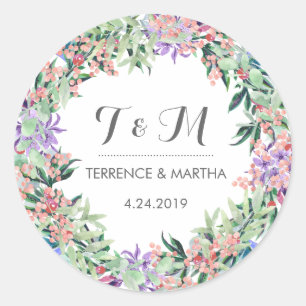 Vintage Rustic Floral Wreath Wedding Favor Classic Round Sticker