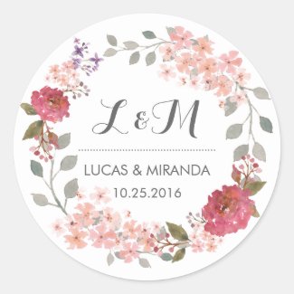 Vintage Rustic Floral Wreath Wedding Favor Sticker
