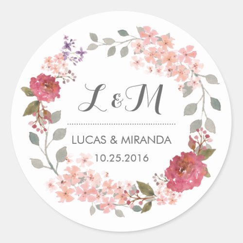 Vintage Rustic Floral Wreath Wedding Favor Sticker