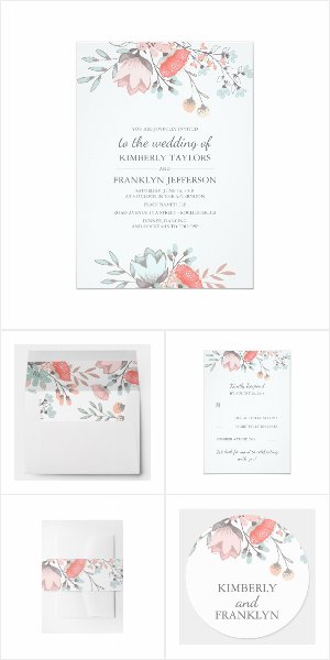 Vintage Rustic Flowers Wedding Invitation Set