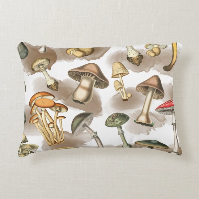 Vintage Rustic Forest Mushrooms Accent Pillow (Front)