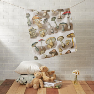 Vintage Rustic Forest Mushrooms Baby Blanket