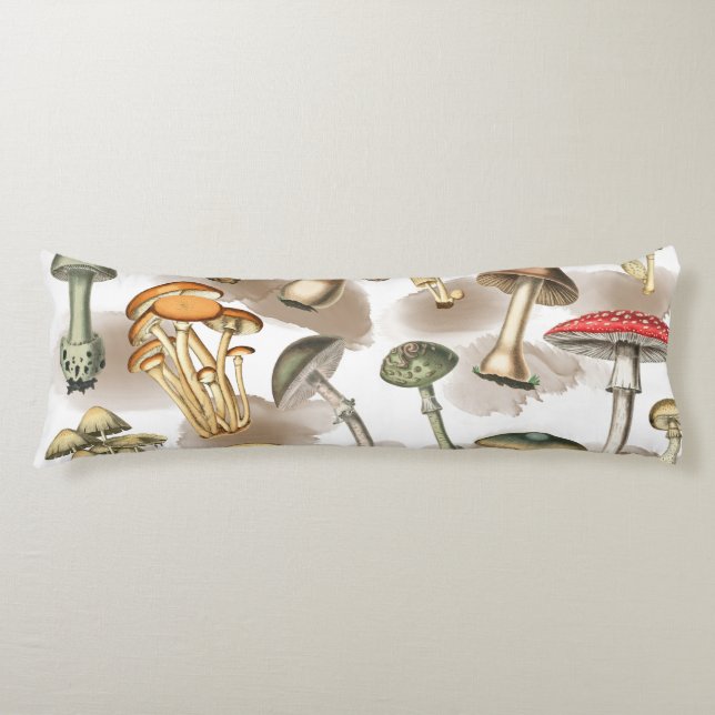 Vintage Rustic Forest Mushrooms Body Pillow (Front)