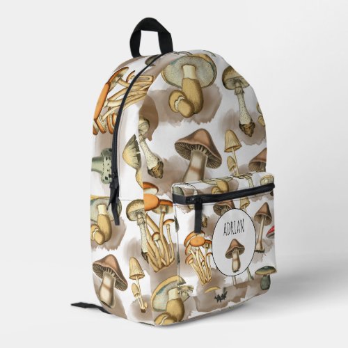 Vintage Rustic Forest Mushrooms Custom Name Printed Backpack