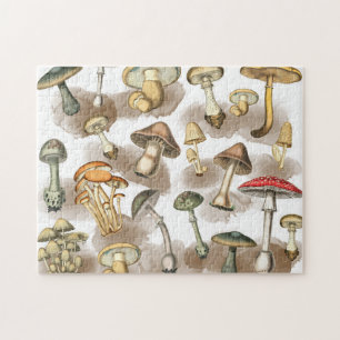 Vintage Rustic Forest Mushrooms Jigsaw Puzzle