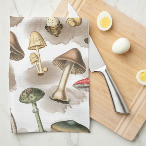 Vintage Rustic Forest Mushrooms Kitchen Towel