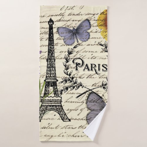 vintage rustic french butterfly paris eiffel tower bath towel set