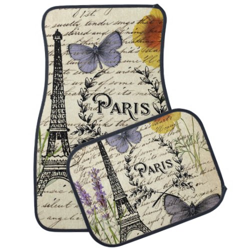 vintage rustic french butterfly paris eiffel tower car floor mat