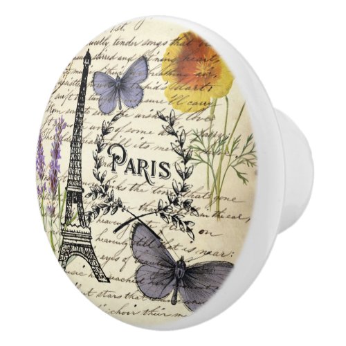 vintage rustic french butterfly paris eiffel tower ceramic knob