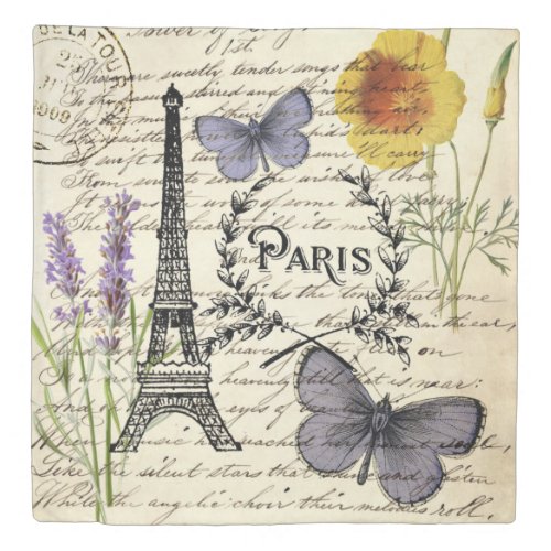 vintage rustic french butterfly paris eiffel tower duvet cover