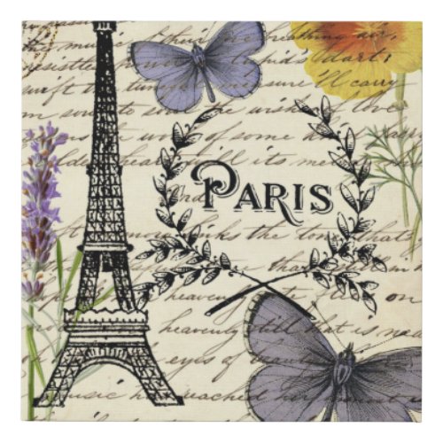 vintage rustic french butterfly paris eiffel tower faux canvas print