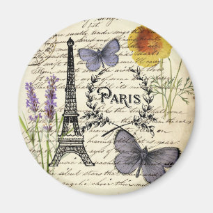 vintage rustic french butterfly paris eiffel tower magnet