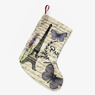 vintage rustic french butterfly paris eiffel tower small christmas stocking
