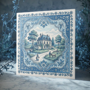 Vintage Rustic French Country Floral Toile Cottage Ceramic Tile
