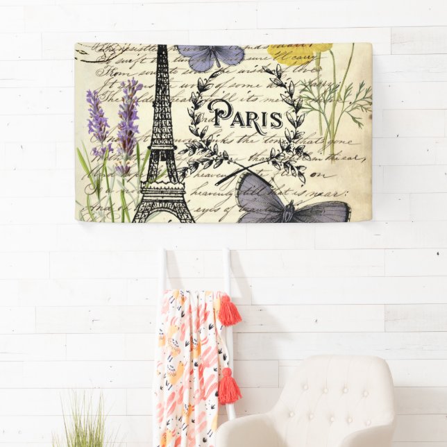 vintage rustic french eiffel tower Paris Party Banner (Insitu)