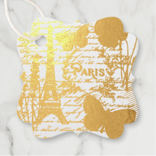 vintage rustic french eiffel tower Paris Party Foil Favor Tags