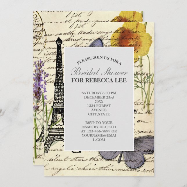 vintage rustic french eiffel tower Paris Party Invitation (Front/Back)