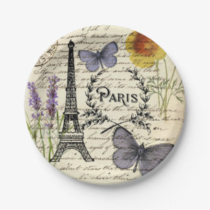 vintage rustic french eiffel tower Paris Party Paper Plates