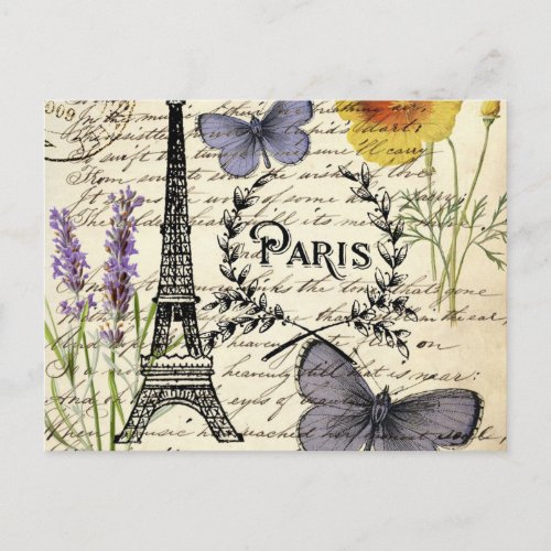 vintage rustic french eiffel tower Paris Party Postcard