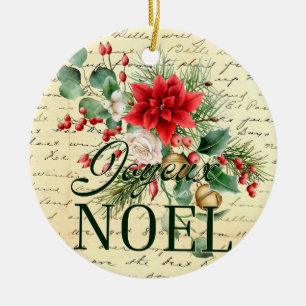 Vintage Rustic French Joyeux Noel Ceramic Ornament