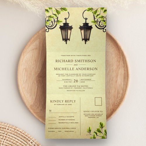 Vintage Rustic Garden Lamps All in One Wedding Tri_Fold Invitation