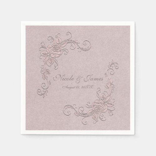 Vintage Rustic Glamour Elegant Rose Corner Wedding Paper Napkins