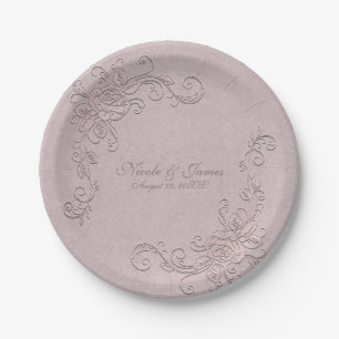 Vintage Rustic Glamour Elegant Rose Corner Wedding Paper Plates