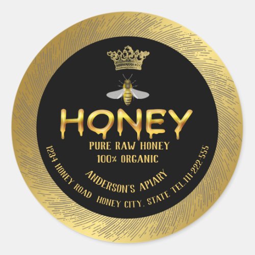 Vintage rustic gold bee crown honey comb honey jar classic round sticker