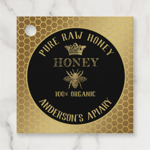 Vintage rustic gold bee crown honey comb honey jar favor tags