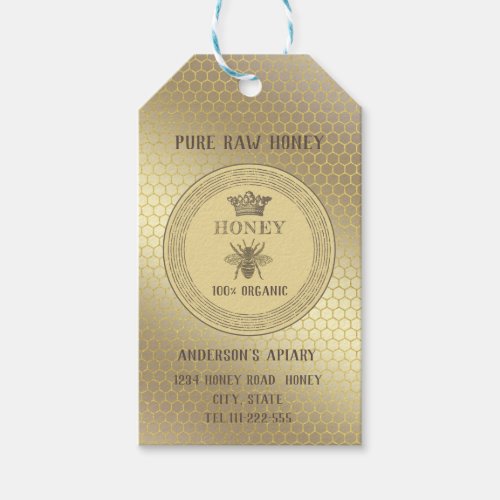 Vintage rustic gold bee crown honey comb honey jar gift tags