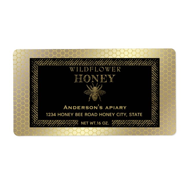 Vintage rustic gold bee honey jar label (Front)