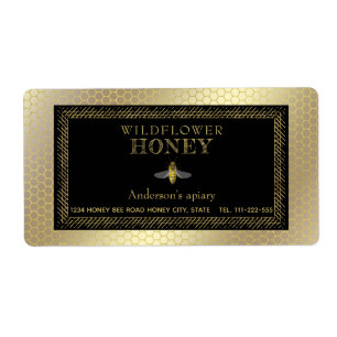 Vintage rustic gold bee honey jar label