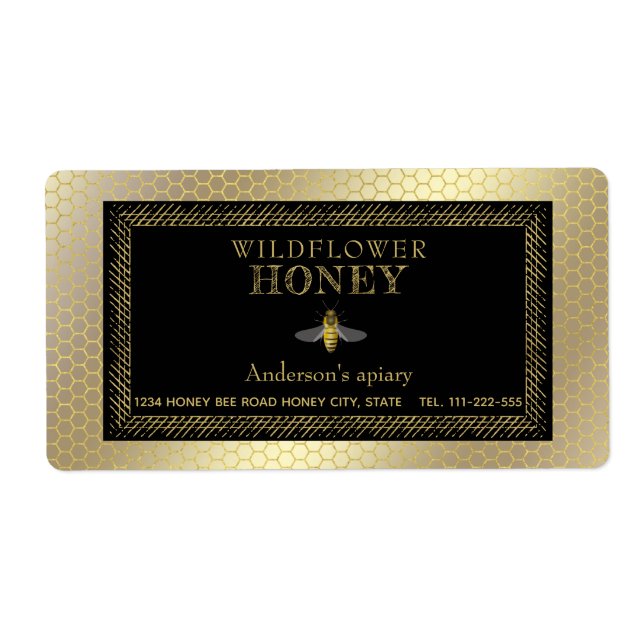 Vintage rustic gold bee honey jar label (Front)