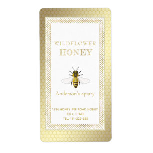 Vintage rustic gold bee honey jar label