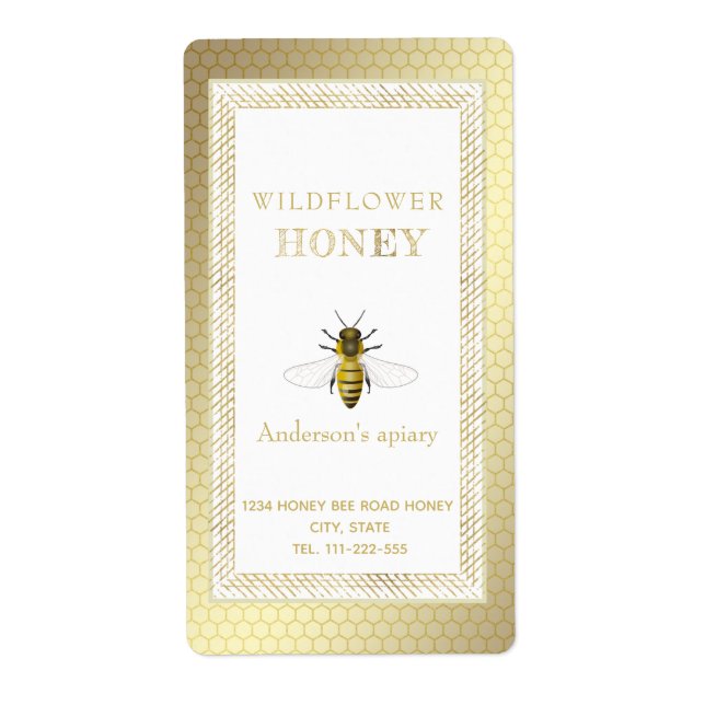 Vintage rustic gold bee honey jar label (Front)