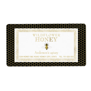 Vintage rustic gold bee honey jar label