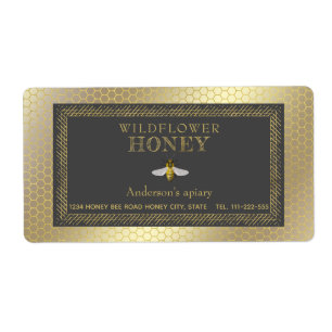 Vintage rustic gold bee honey jar label