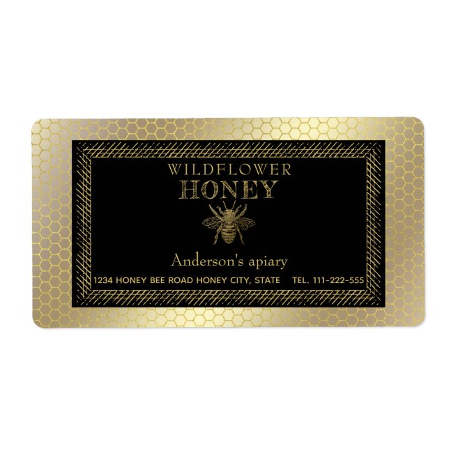 Vintage rustic gold bee honey jar label (Front)