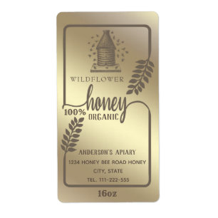 Vintage rustic gold beehive honey branch jar label