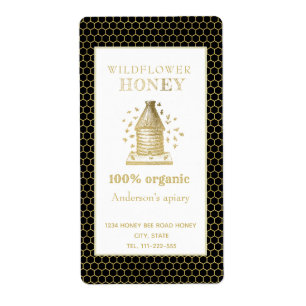 Vintage rustic gold beehive honey jar label