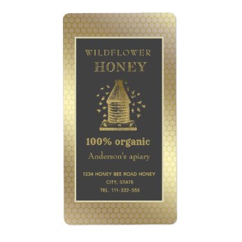 Vintage Rustic Gold Beehive Honey Jar Label by Makidzona at Zazzle