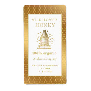 Vintage rustic gold beehive honey jar label