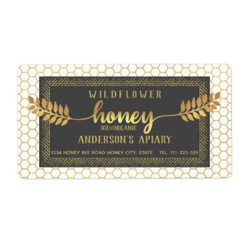 Vintage Rustic Gold Calligraphy Honey Branch  Jar Label by Makidzona at Zazzle