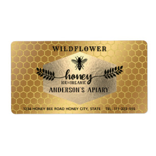 Vintage rustic gold calligraphy honey branch  jar label