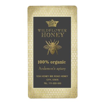 Vintage rustic gold crown queen bee honey jar label