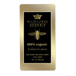 Vintage rustic gold crown queen bee honey jar label