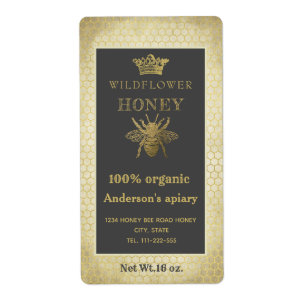 Vintage rustic gold crown queen bee honey jar label