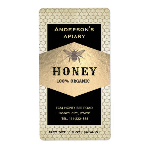 Vintage rustic gold honey bee honey jar label