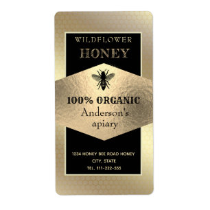 Vintage rustic gold logo queen bee honey jar label